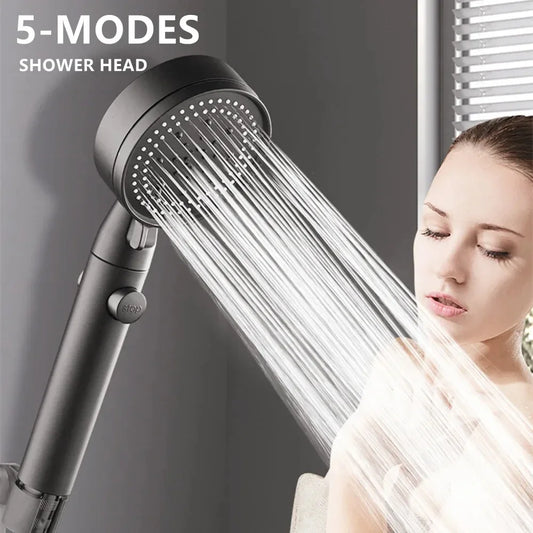 AquaBoost Adjustable Pressure Shower Head – 5 Spray Modes, Water Saving, One-Key Stop