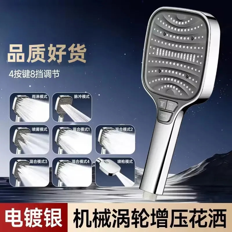 AquaBoost 8-Mode Rainfall Shower Head – High Pressure, Water Saving"