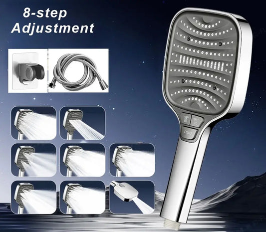 AquaBoost 8-Mode Rainfall Shower Head – High Pressure, Water Saving"